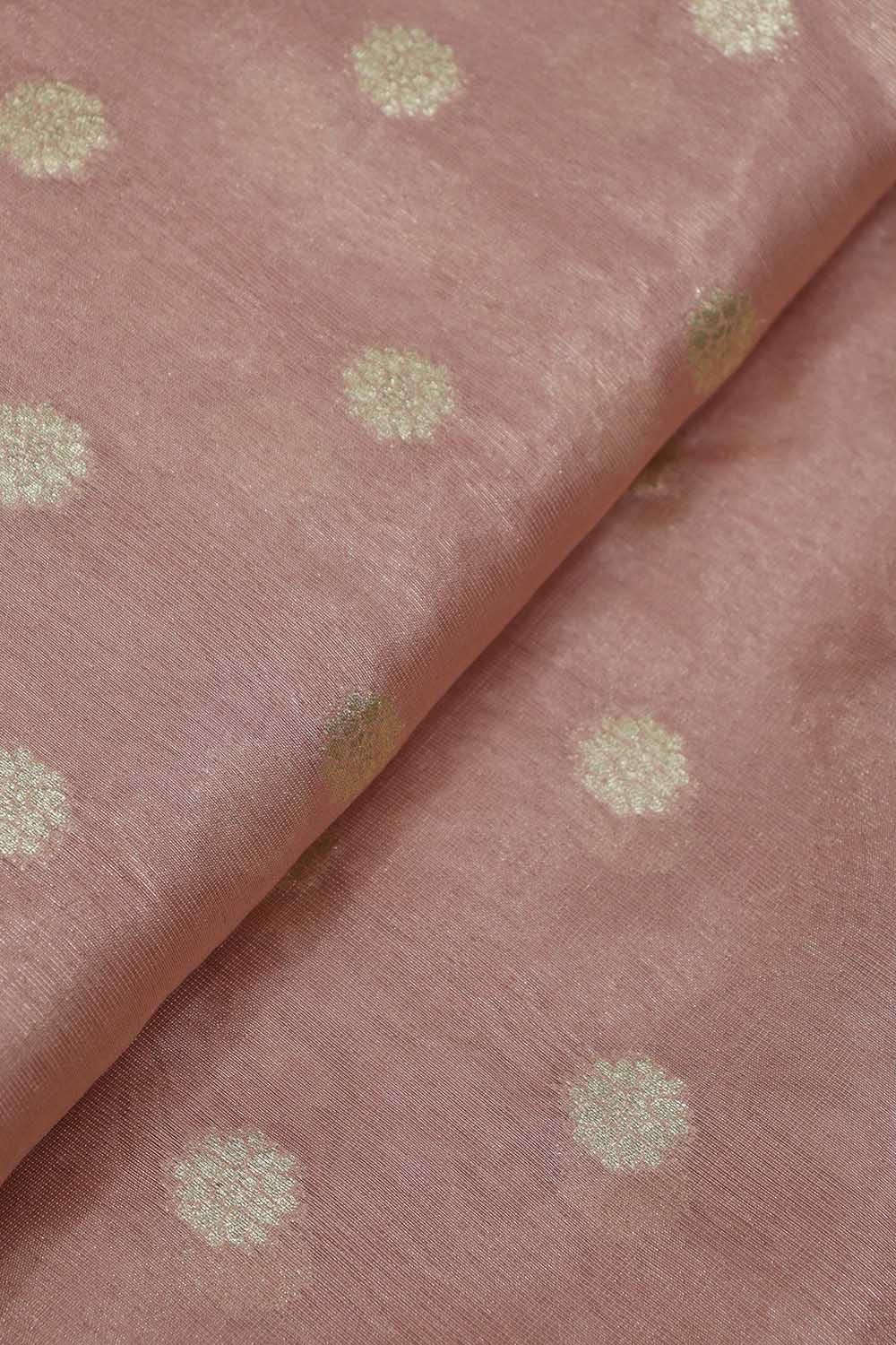 Exquisite Pink Banarasi Tissue Silk Fabric with Zari Booti Design (1 Mtr) - Luxurion World