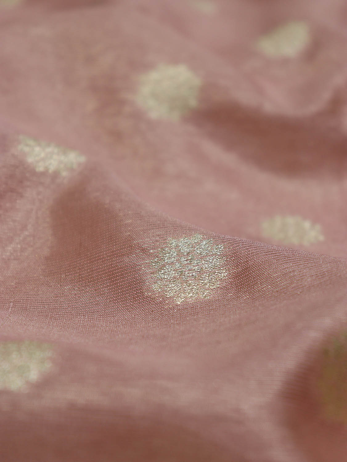 Exquisite Pink Banarasi Tissue Silk Fabric with Zari Booti Design (1 Mtr) - Luxurion World