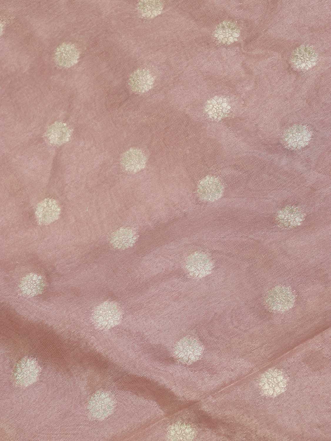 Exquisite Pink Banarasi Tissue Silk Fabric with Zari Booti Design (1 Mtr) - Luxurion World