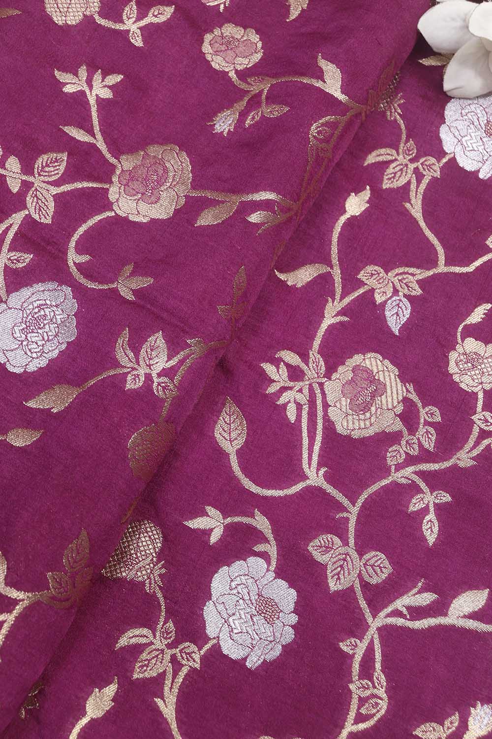 Purple Banarasi Sona Roopa Silk Fabric (1 Mtr): Luxurious Elegance for Your Creations - Luxurion World