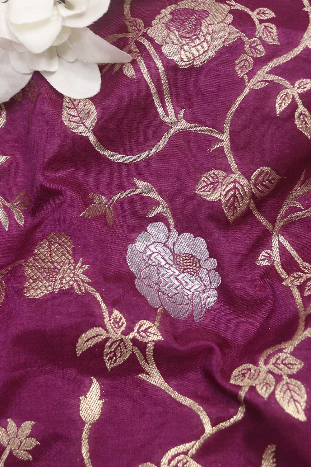 Purple Banarasi Sona Roopa Silk Fabric (1 Mtr): Luxurious Elegance for Your Creations - Luxurion World