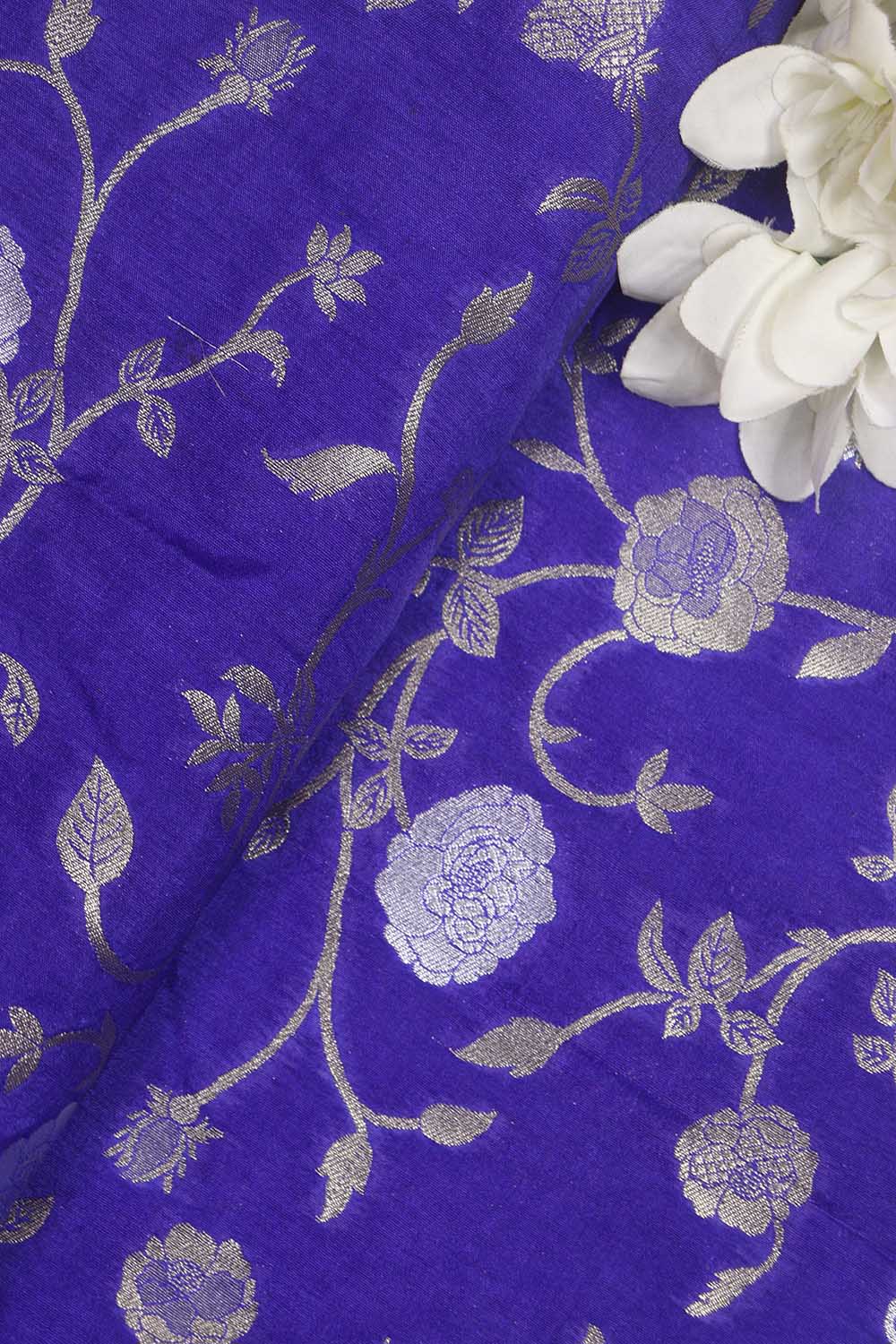 Blue Banarasi Sona Roopa Silk Fabric (1 Mtr): Luxurious Elegance for Your Creations - Luxurion World