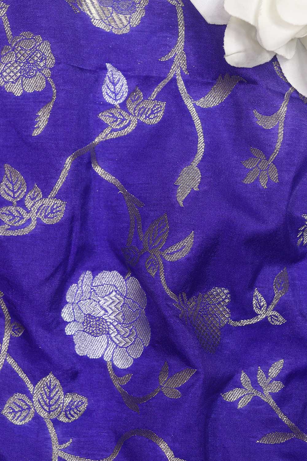 Blue Banarasi Sona Roopa Silk Fabric (1 Mtr): Luxurious Elegance for Your Creations - Luxurion World
