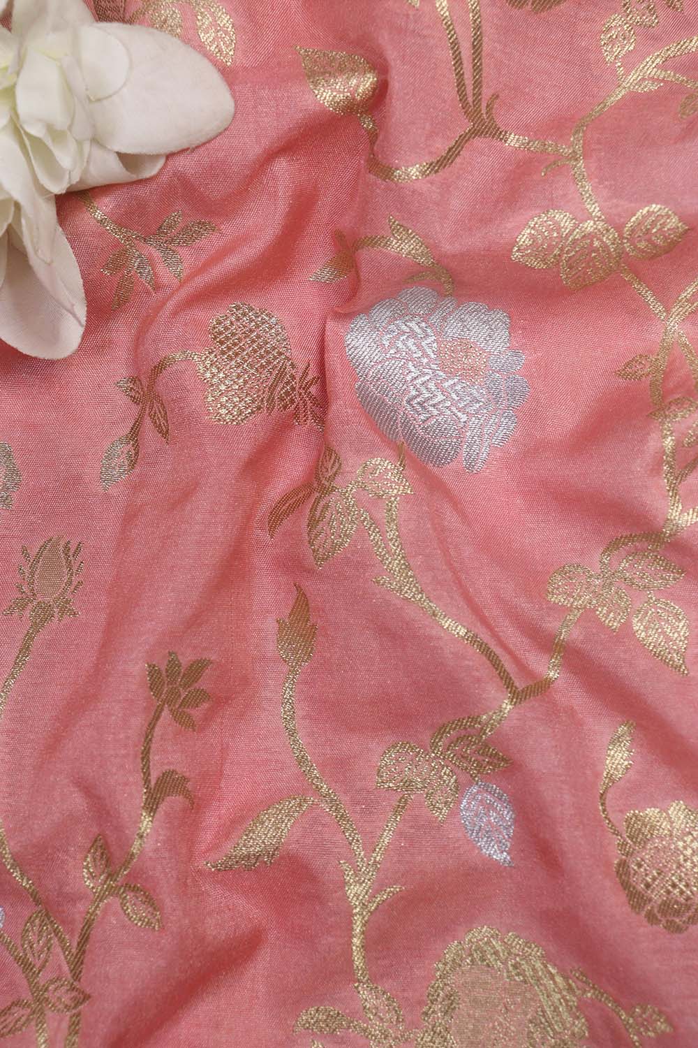 Pink Banarasi Sona Roopa Silk Fabric (1 Mtr): Luxurious Elegance for Your Creations - Luxurion World