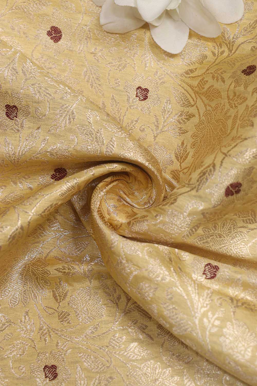 Elegant Pastel Banarasi Pure Katan Silk Brocade Fabric (1.5 Mtr) - Luxurion World