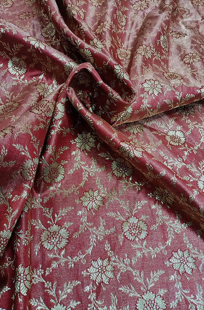 Pink Banarasi Brocade Silk Fabric (1 Mtr) - Luxurion World