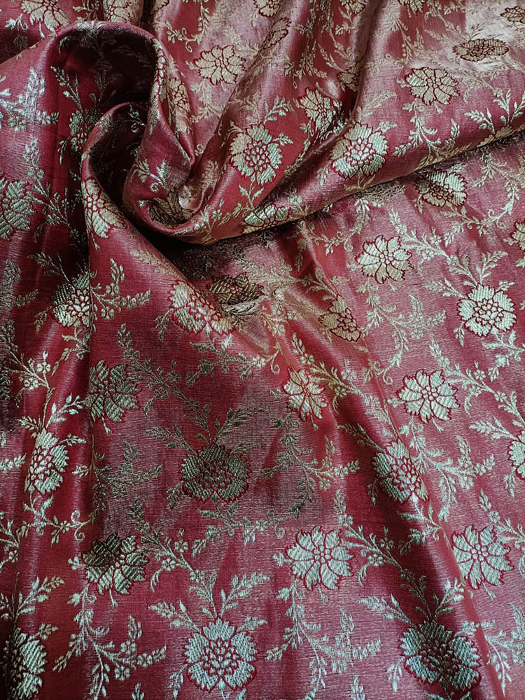 Pink Banarasi Brocade Silk Fabric (1 Mtr) - Luxurion World