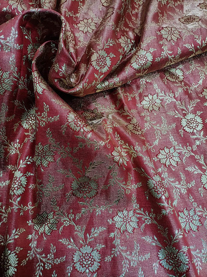 Pink Banarasi Brocade Silk Fabric (1 Mtr) - Luxurion World