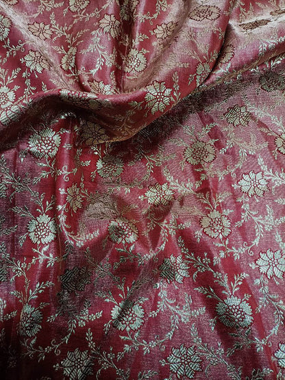 Pink Banarasi Brocade Silk Fabric (1 Mtr) - Luxurion World