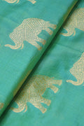 Green Handloom Banarasi Pure Katan Silk Elephant Design Fabric (1 Mtr) - Luxurion World