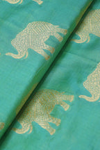 Green Handloom Banarasi Pure Katan Silk Elephant Design Fabric (1 Mtr) - Luxurion World