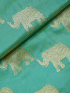 Green Handloom Banarasi Pure Katan Silk Elephant Design Fabric (1 Mtr) - Luxurion World
