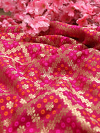 Pink Banarasi Meenakari Bandhani Design Silk Fabric ( 1 Mtr ) - Luxurion World