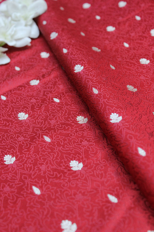 Red Banarasi Silk Tanchui Fabric (1 Mtr ) - Luxurion World
