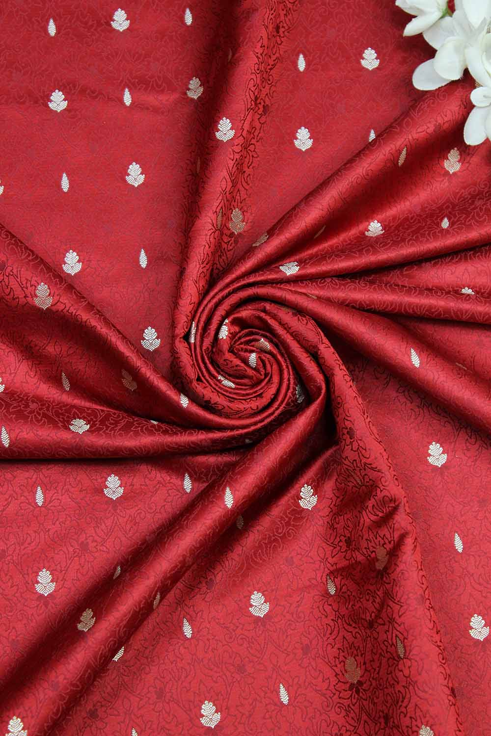 Red Banarasi Silk Tanchui Fabric (1 Mtr ) - Luxurion World