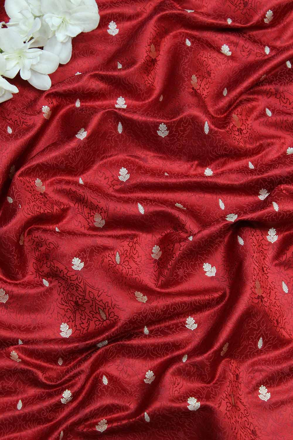 Red Banarasi Silk Tanchui Fabric (1 Mtr ) - Luxurion World