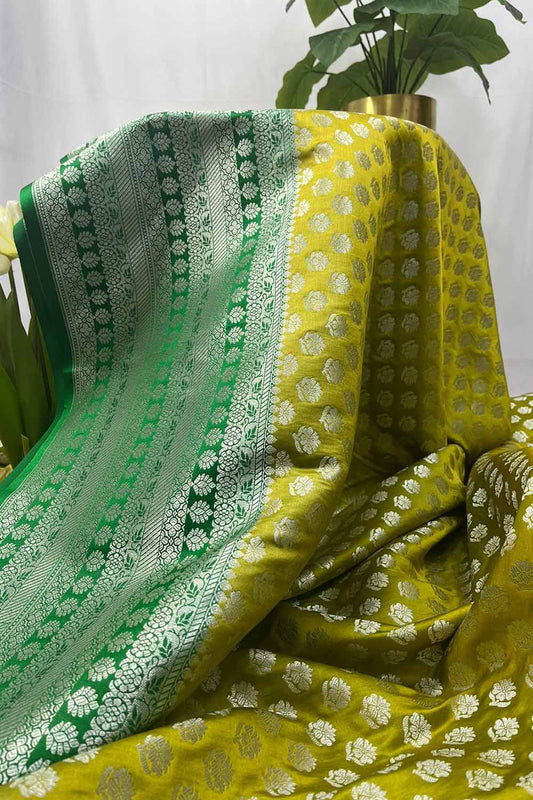 Green Banarasi Silk Fabric ( 1 Mtr ) - Luxurion World