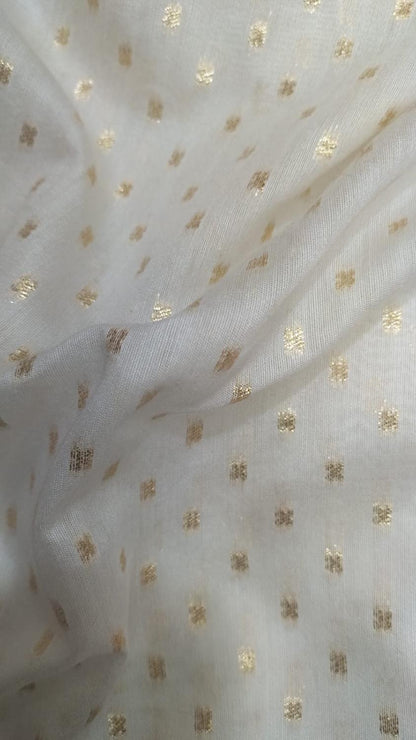 Dyeable Banarasi Chanderi Silk Zari Work Fabric ( 1 Mtr ) - Luxurion World
