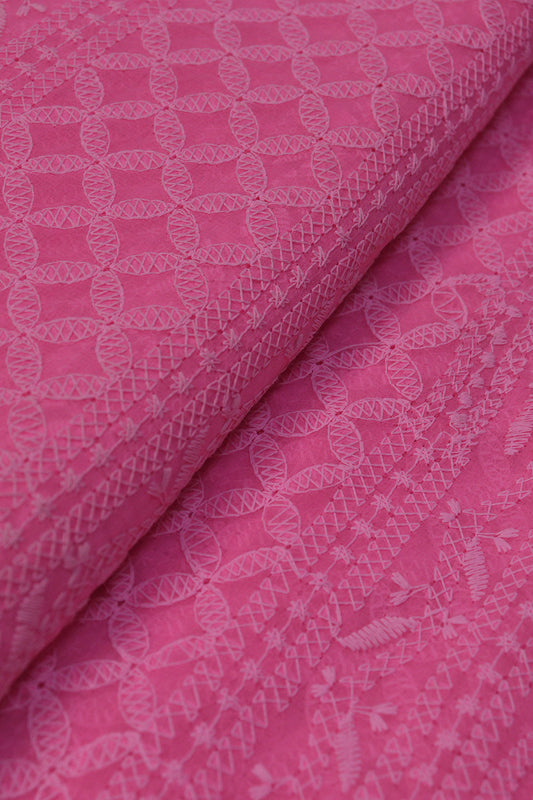 Stunning Pink Chikankari Georgette Fabric - 1 Mtr Embroidered