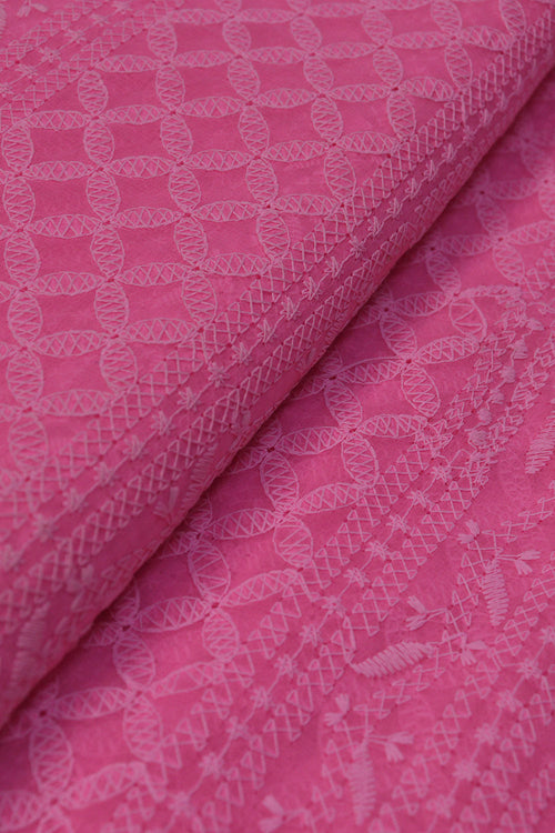 Stunning Pink Chikankari Georgette Fabric - 1 Mtr Embroidered - Luxurion World