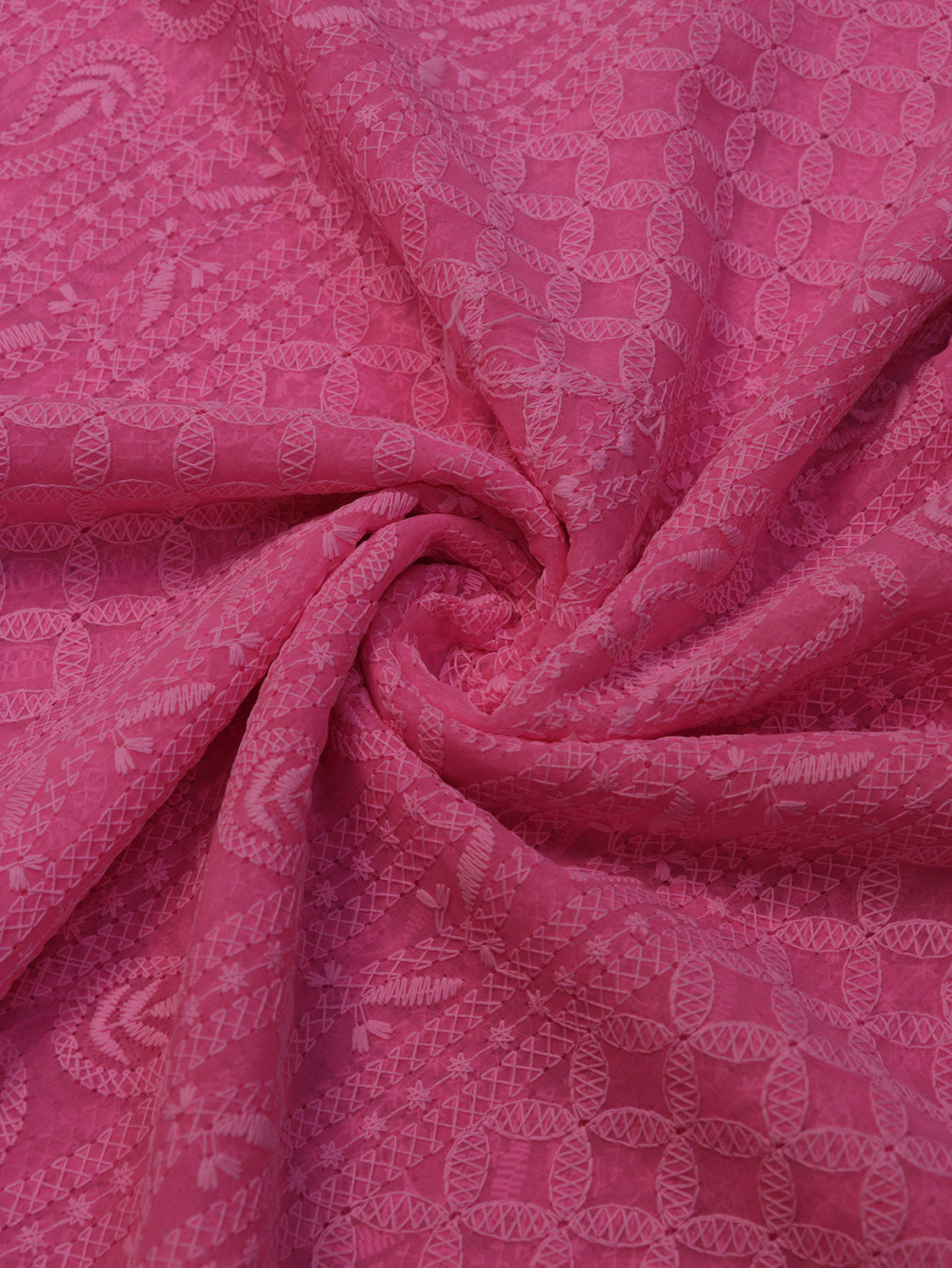 Stunning Pink Chikankari Georgette Fabric Mtr Embroidered