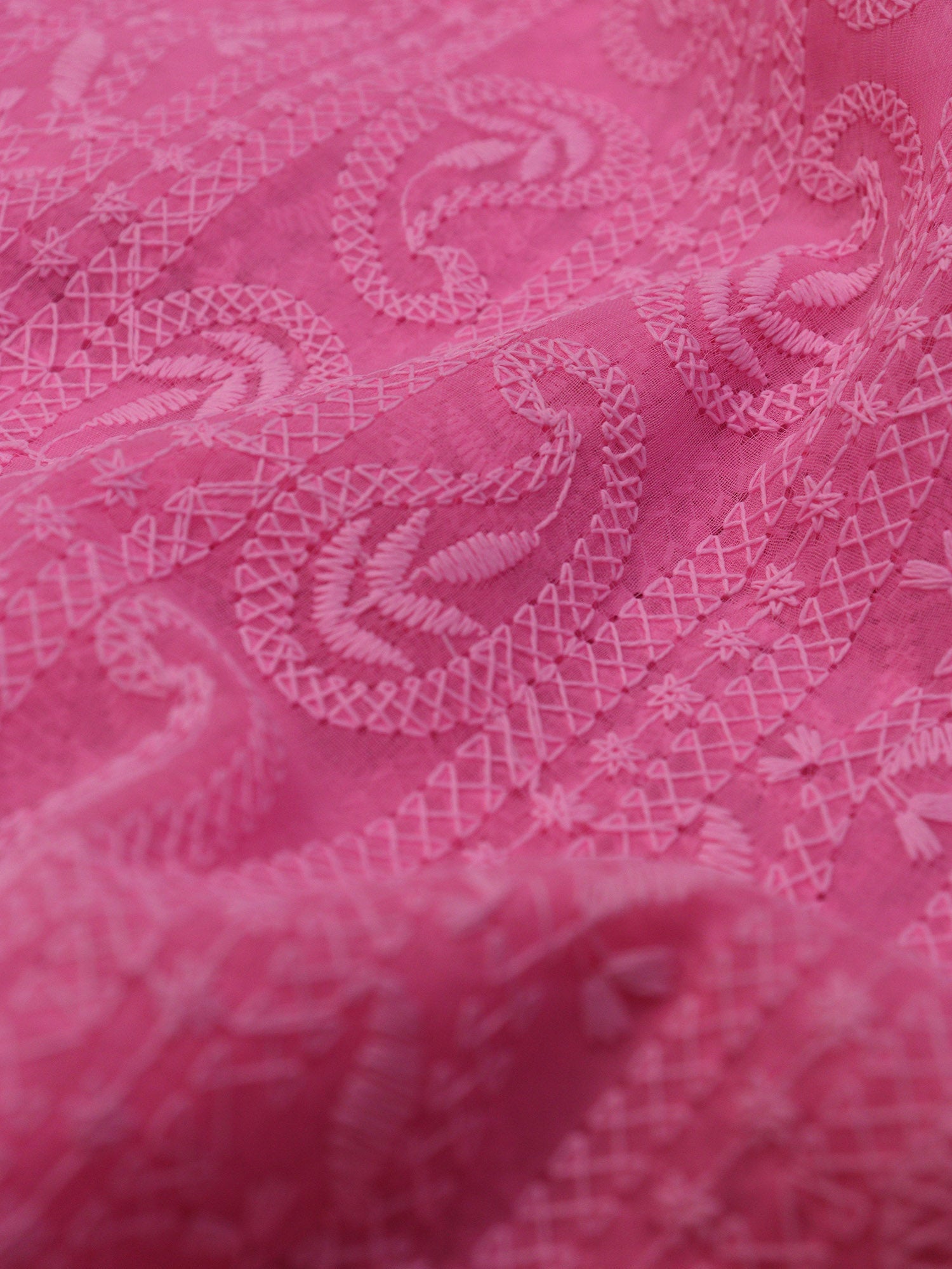 Stunning Pink Chikankari Georgette Fabric - 1 Mtr Embroidered - Luxurion World