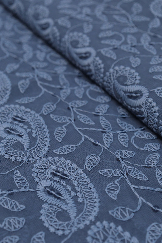 Stunning Blue Chikankari Georgette Fabric with Sequins (1 Mtr) - Luxurion World