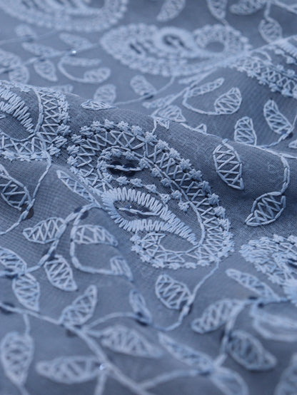 Stunning Blue Chikankari Georgette Fabric with Sequins (1 Mtr) - Luxurion World
