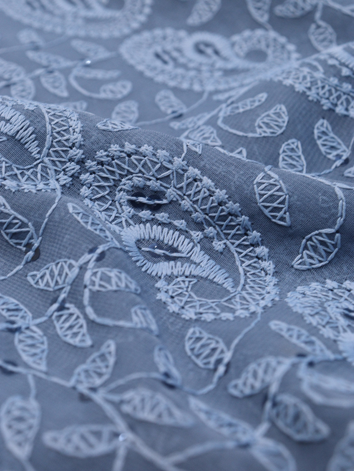 Stunning Blue Chikankari Georgette Fabric with Sequins (1 Mtr) - Luxurion World