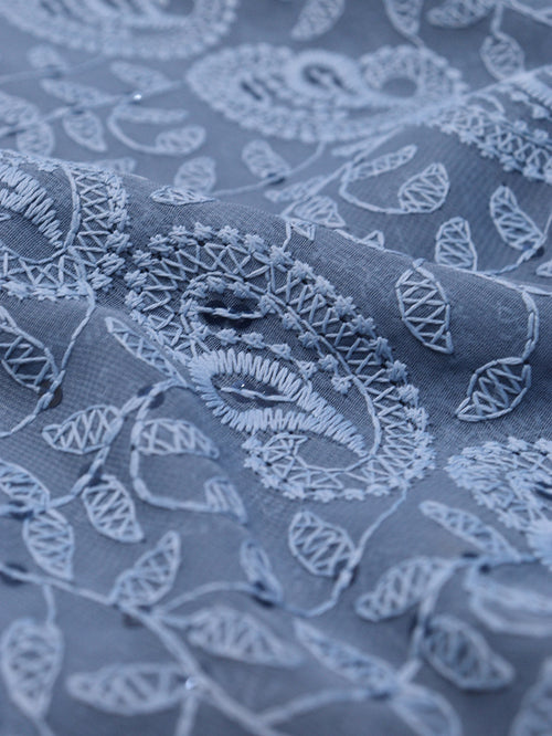 Stunning Blue Chikankari Georgette Fabric with Sequins (1 Mtr) - Luxurion World