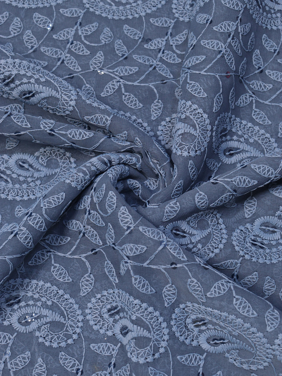 Stunning Blue Chikankari Georgette Fabric with Sequins (1 Mtr) - Luxurion World