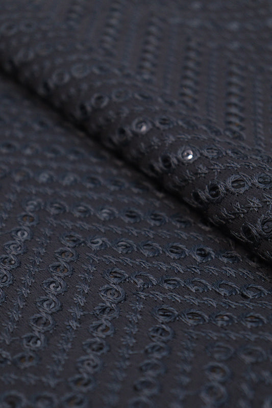 Stunning Black Chikankari Georgette Fabric with Sequins (1 Mtr) - Luxurion World