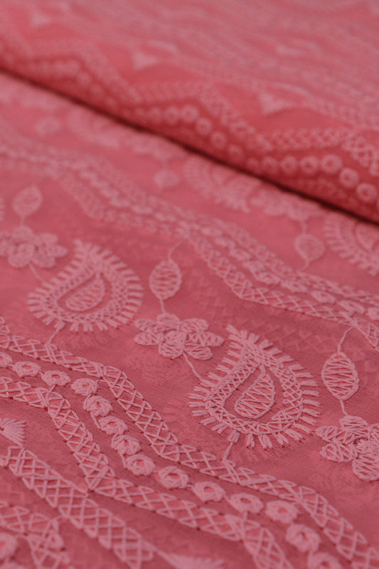 Stunning Pink Chikankari Georgette Fabric - 1 Mtr Embroidered