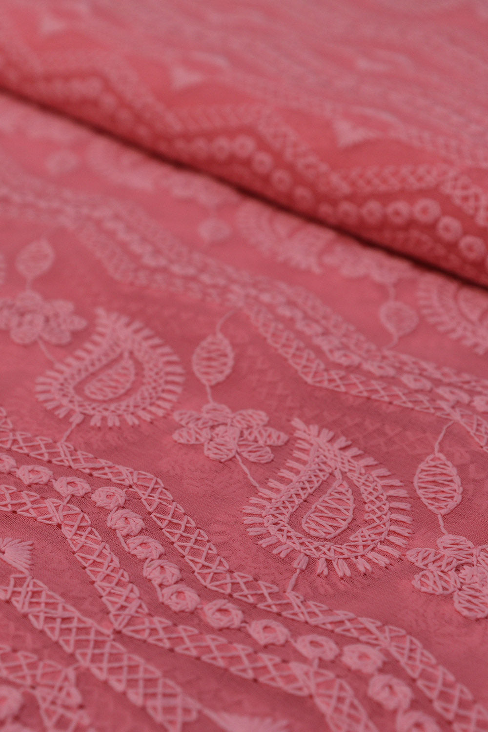 Stunning Pink Chikankari Georgette Fabric - 1 Mtr Embroidered - Luxurion World