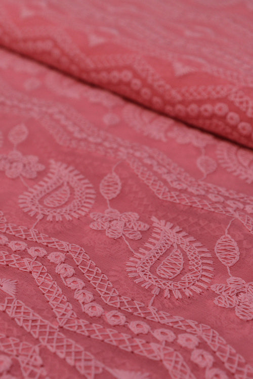 Stunning Pink Chikankari Georgette Fabric - 1 Mtr Embroidered - Luxurion World