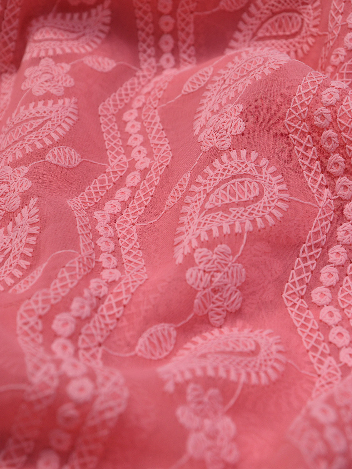 Stunning Pink Chikankari Georgette Fabric - 1 Mtr Embroidered - Luxurion World
