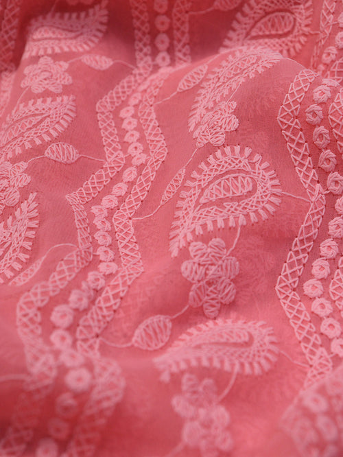 Stunning Pink Chikankari Georgette Fabric - 1 Mtr Embroidered - Luxurion World