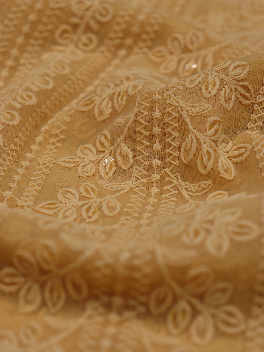 Chikankari Georgette Fabric with Pastel Embroidery & Sequins (1 Mtr) - Luxurion World