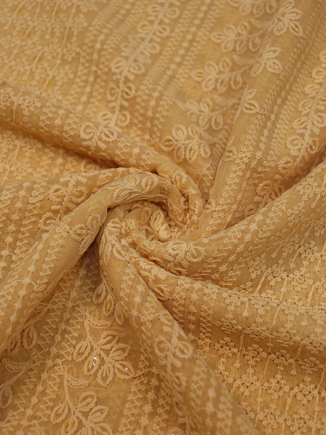 Chikankari Georgette Fabric with Pastel Embroidery & Sequins (1 Mtr) - Luxurion World