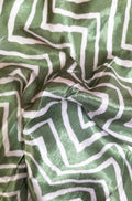 Green Digital Printed Gajji Silk Zig Zag Design Fabric ( 1 Mtr ) - Luxurion World