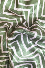 Green Digital Printed Gajji Silk Zig Zag Design Fabric ( 1 Mtr ) - Luxurion World
