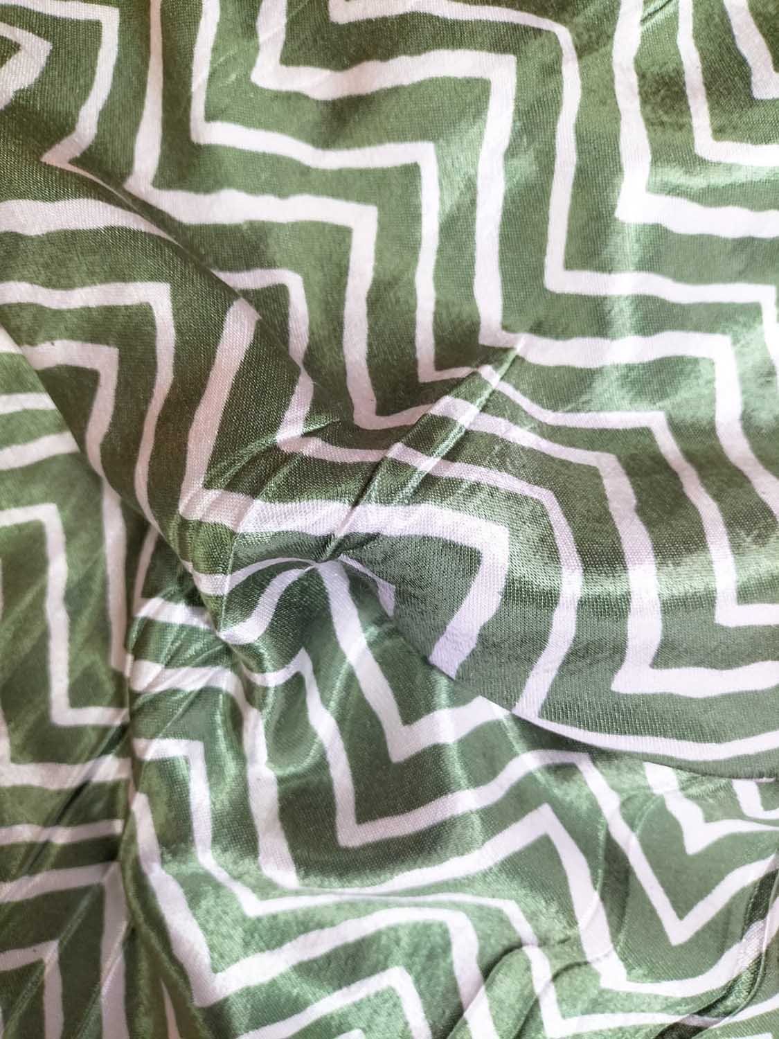 Green Digital Printed Gajji Silk Zig Zag Design Fabric ( 1 Mtr ) - Luxurion World