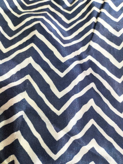 Blue Digital Printed Gajji Silk Zig Zag Design Fabric ( 1 Mtr ) - Luxurion World