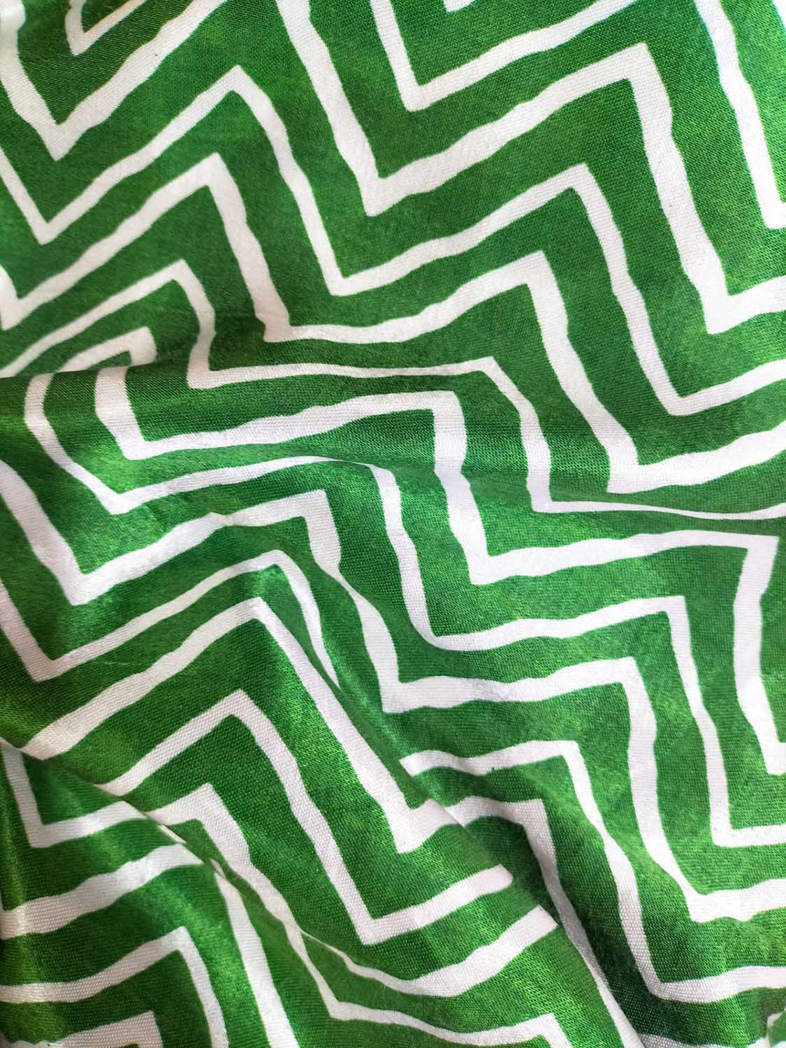 Green Digital Printed Gajji Silk Zig Zag Design Fabric ( 1 Mtr ) - Luxurion World