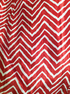Red Digital Printed Gajji Silk Zig Zag Design Fabric ( 1 Mtr ) - Luxurion World