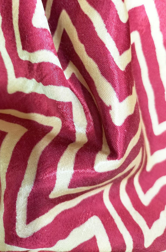 Pink Digital Printed Gajji Silk Zig Zag Design Fabric ( 0.60 Mtr ) - Luxurion World