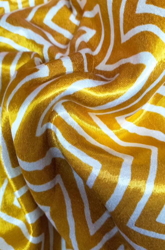 Yellow Digital Printed Gajji Silk Zig Zag Design Fabric ( 1 Mtr ) - Luxurion World