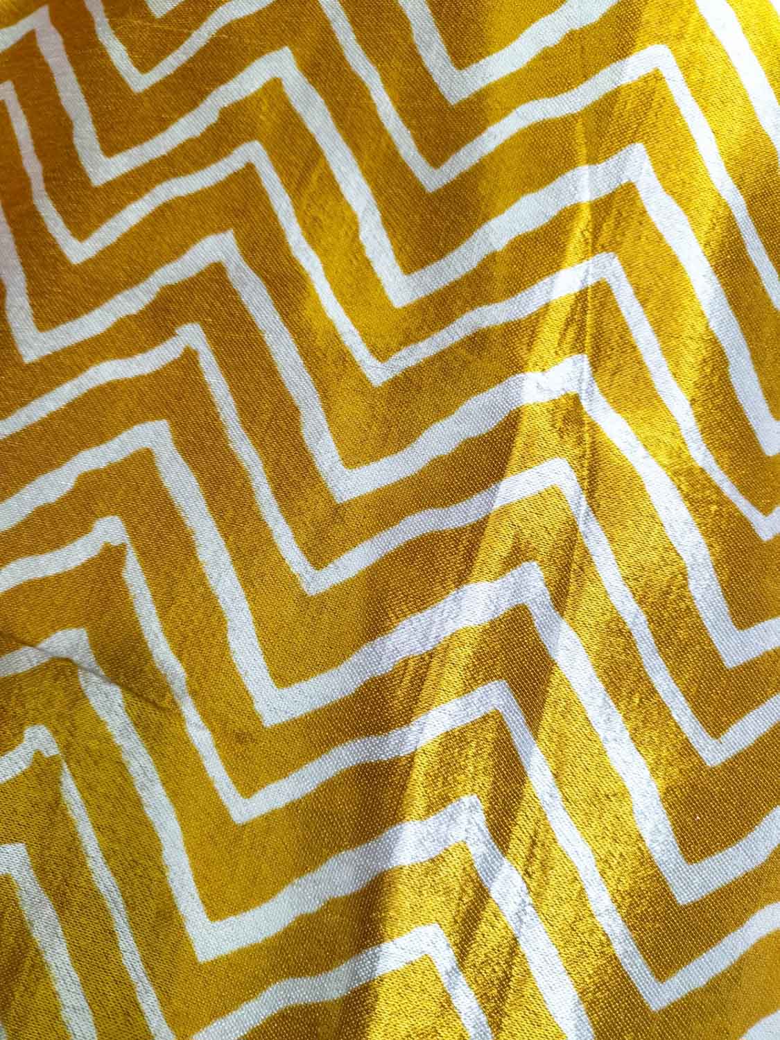 Yellow Digital Printed Gajji Silk Zig Zag Design Fabric ( 1 Mtr ) - Luxurion World