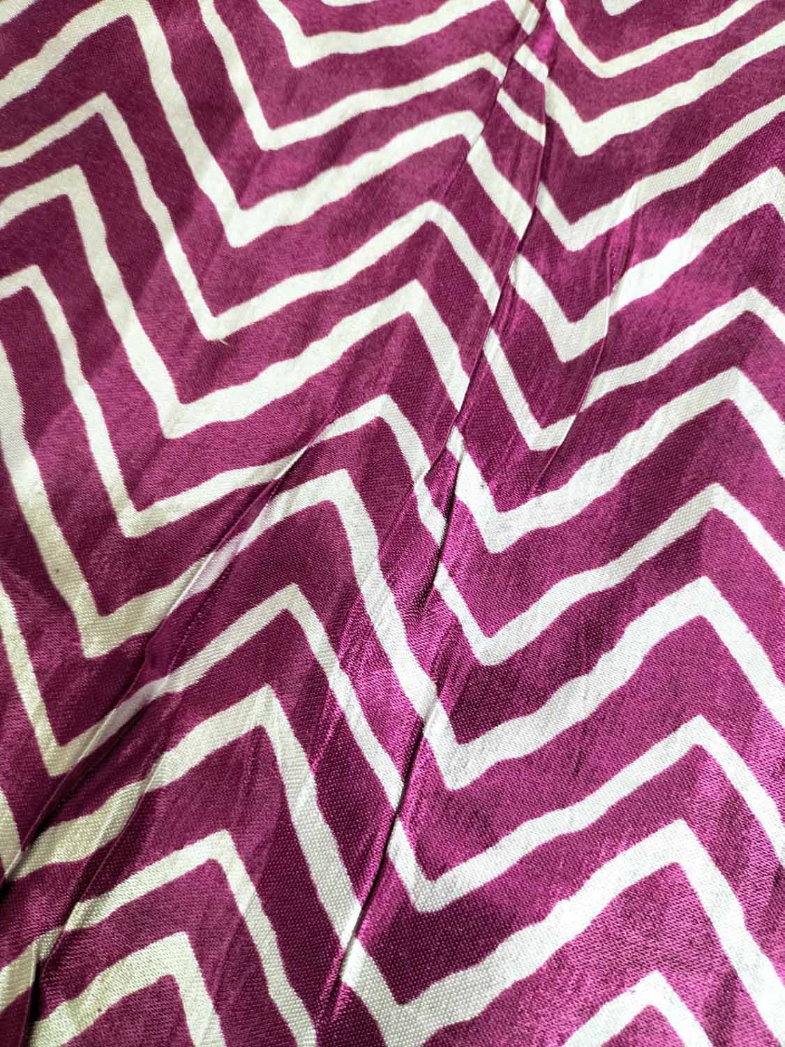 Purple Digital Printed Gajji Silk Zig Zag Design Fabric ( 1 Mtr ) - Luxurion World
