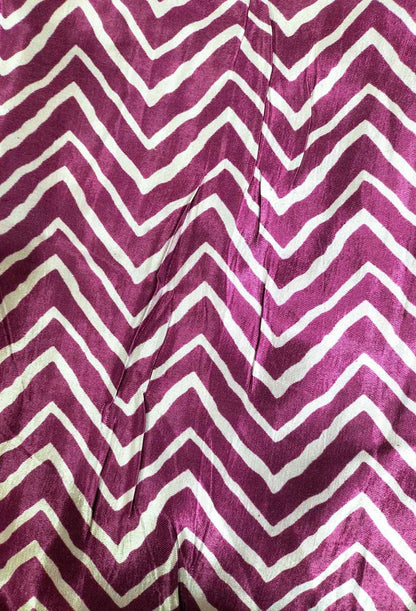 Purple Digital Printed Gajji Silk Zig Zag Design Fabric ( 1 Mtr ) - Luxurion World